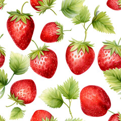 watercolor of seamless pattern strawberries with transparent background