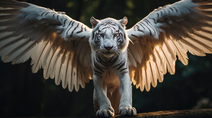 Fototapeta na wymiar Flying white tiger
