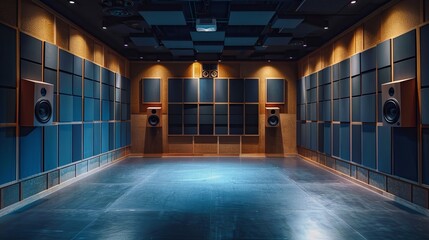 Professional soundproof music recording studio with modern equipment