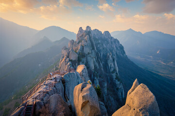 View of stones and rock formations from Ulsanbawi rock peak on sunset. Seoraksan National Park, South Corea - 768815004