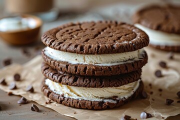 Decadent handmade ice cream sandwiches with rich chocolate cookies