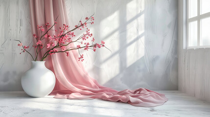 Soft Floral Elegance: Delicate Blooms Against a Light Background, Capturing the Essence of Spring