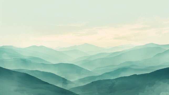 Minimalist Mountain Range: minimalist depiction of a range of pastel-colored mountains under a softly gradiented sky.