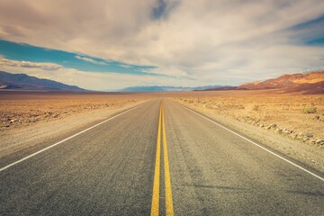 Desolate road through Death Valley in California.