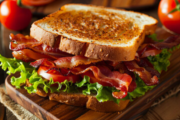 Fresh Homemade BLT Sandwich with Bacon Lettuce and Tomato
 - obrazy, fototapety, plakaty