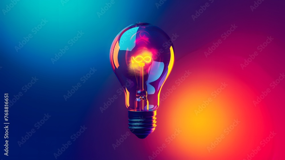 Poster a light bulb is lit up in a colorful background. the light bulb is the main focus of the image, and 