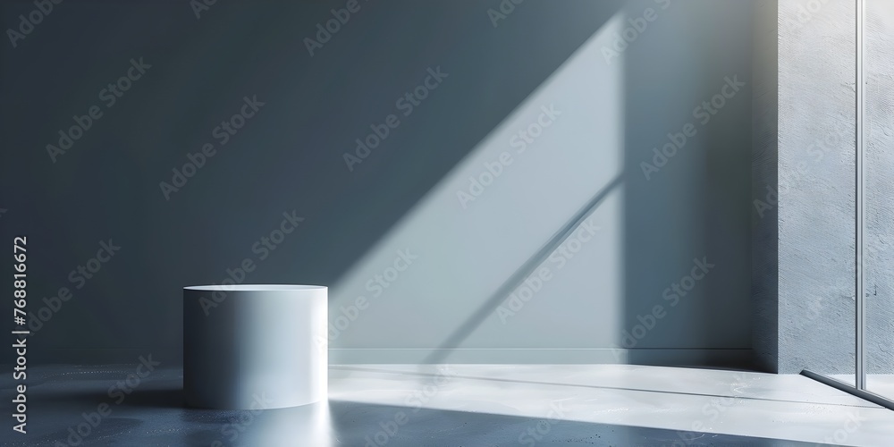 Poster cylindrical podium with interactive touch screen and high tech display for copy space