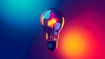 A light bulb is lit up in a colorful background. The light bulb is the main focus of the image, and the colors of the background create a vibrant and energetic mood. Generative AI - obrazy, fototapety, plakaty
