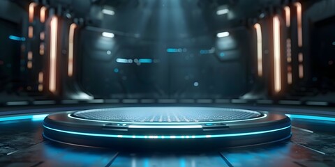 Sleek Cylindrical Podium with Interactive Holographic Display for Futuristic Product Presentation or Event Showcase