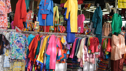 A colorful display of children's clothing during Ramadan