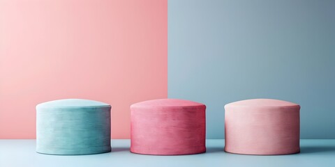 Obraz premium Pastel Colored Cylindrical Podium with Soft and Inviting Aesthetic for Creative Product Presentation or Display