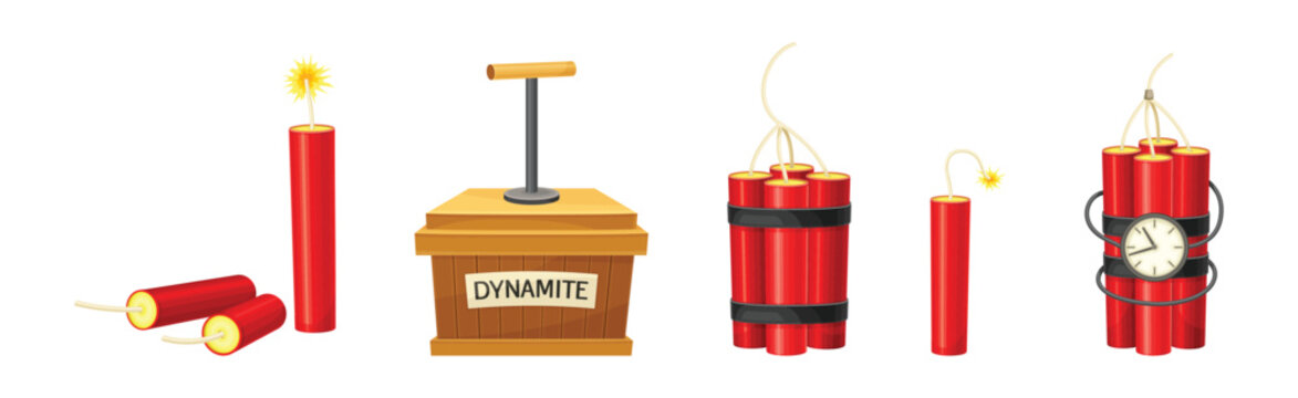 Dynamite and Explosives Object as Detonating Device Vector Set