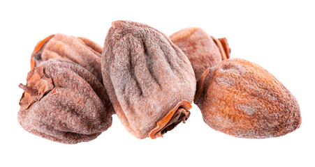 Dried persimmon isolated on white background. Dried fruit snack.
