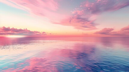 Pastel Sunset Glow: Begin with a serene pastel sky transitioning from soft pink and peach near the horizon to light lavender and pale blue higher up.
