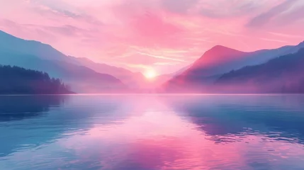 Rolgordijnen pastel gradient background inspired by nature, with soft transitions resembling a sunset over a tranquil lake. © Exnoi