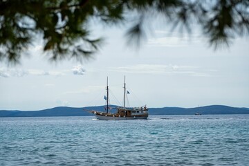 Pirate-style ship sailing on the Adriatic Sea in Croatia
