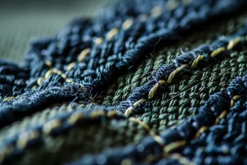 Fotobehang macro shot of interlocking stitches on stretch fabric seam © studioworkstock