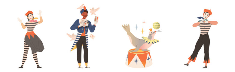 Circus Man and Woman Performer Showing Stunt and Trick Vector Set © Happypictures