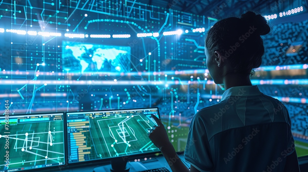 Leinwandbilder an ai system analyzing and predicting sports strategies in a high-tech command center, enhancing tea