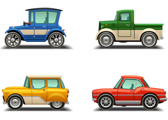 Vector set of colorful vintage cars
