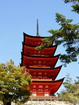 Toyokuni Shrine Five-Story Pagoda in Hatsukaichi, Japan.