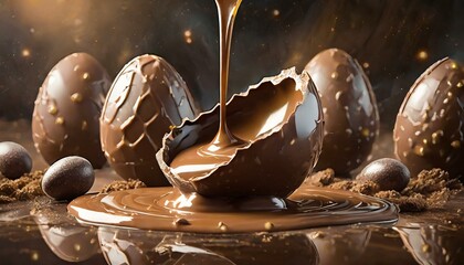 Chocolate Easter eggs melting in close-up. Illustration.
 - obrazy, fototapety, plakaty