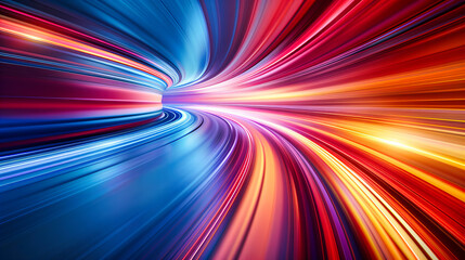 Speed of Light Through a Tunnel: Motion Blur and Futuristic Technology Concept, Fast Travel in the Night