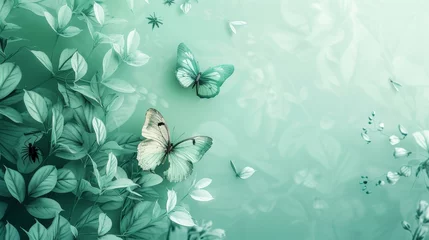 Papier Peint photo autocollant Papillons en grunge serene split background featuring pastel tones of pale blue and mint green.
