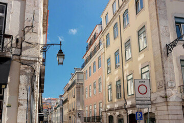 street view with old buildings in Lisbon, Portugal - 768820050