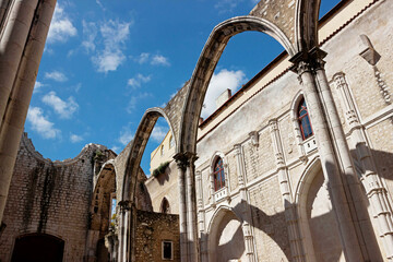 old ruins at Carmo Convent church in Lisbon   - 768820203
