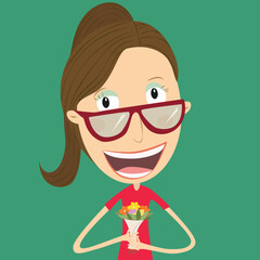 Mother's day concept. Bouquet flowers. Woman. Vector Illustration