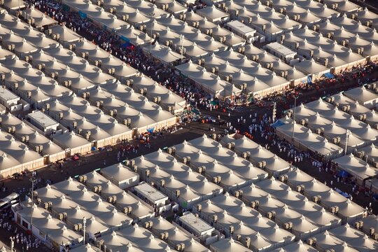 Aerial shot of the Mina tents, Saudi Arabia.