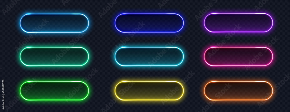 Poster neon button modern icon set. glowing frames sign collection for web design, app, game and interface.