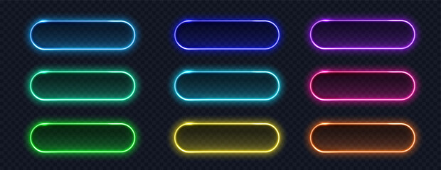 Neon button modern icon set. Glowing frames sign collection for web design, app, game and interface.