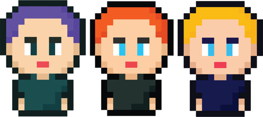 Pixel art game man characters vector