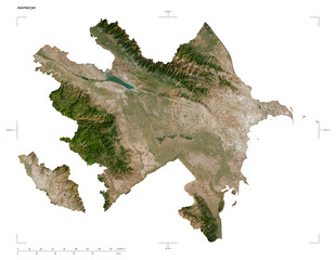 Azerbaijan shape isolated on white. Low-res satellite map