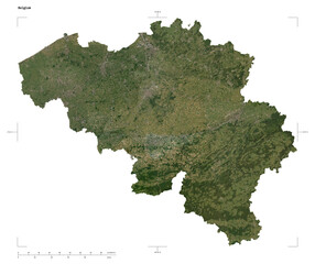 Belgium shape isolated on white. Low-res satellite map