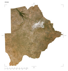 Botswana shape isolated on white. Low-res satellite map