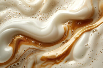 Caramel cream texture mix background, white and brown swirls liquid 