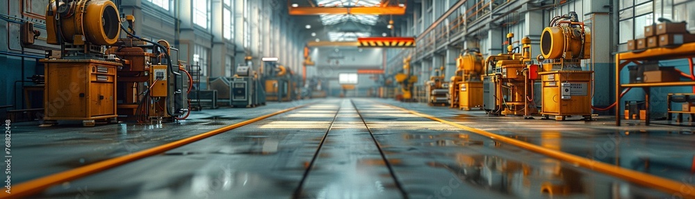 Poster industrial iot application, sensors optimizing factory production, dynamic workshop floor, productiv