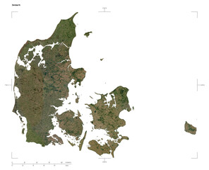 Denmark shape isolated on white. Low-res satellite map - obrazy, fototapety, plakaty