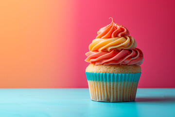 Vintage style of cupcake. Food pop art photography. Complementary colors. Copy space for ad, text 