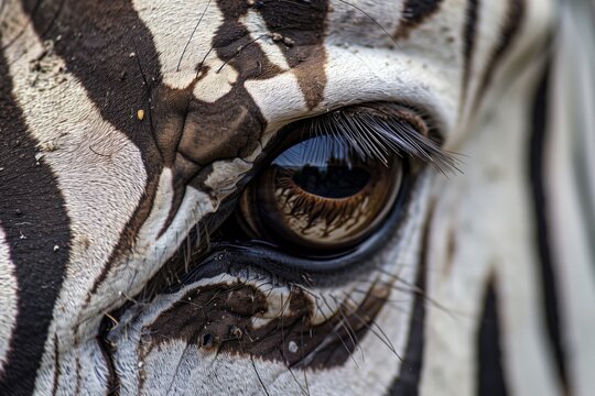 closeup of zebras eye with cameras flash reflection