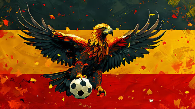 Vibrant Cartoon Eagle Dribbling Soccer Ball for Euro 2024 German Emblem