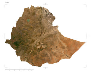 Ethiopia shape isolated on white. Low-res satellite map