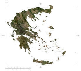 Greece shape isolated on white. Low-res satellite map