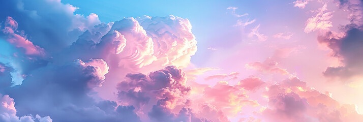pink clouds on the sky background, soft fluffy pink clouds banner	
