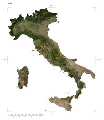 Italy shape isolated on white. Low-res satellite map © zelwanka