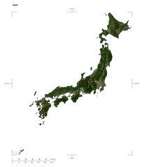 Japan shape isolated on white. Low-res satellite map © zelwanka