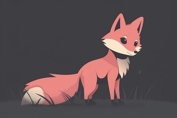 Obraz premium Pink fox on a dark background, cartoon style
